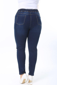 Plus size jeans with an elasticated waist and semi-hem dark denim with a slight lightening