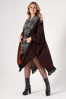 Plus size coat in ethnic pattern with fringe