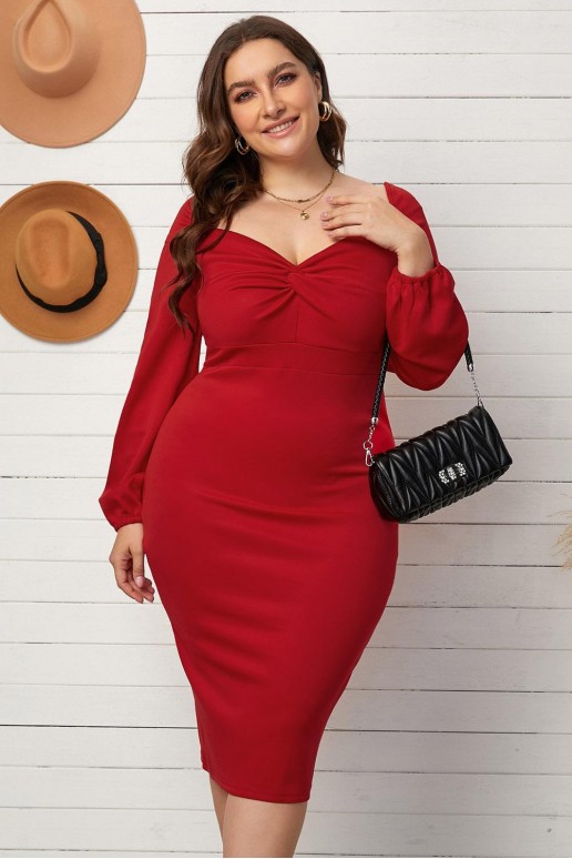 Plus size dress with cross neckline in red