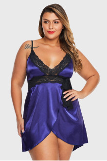 Satin sexy plus size babydoll nightgown - lilac