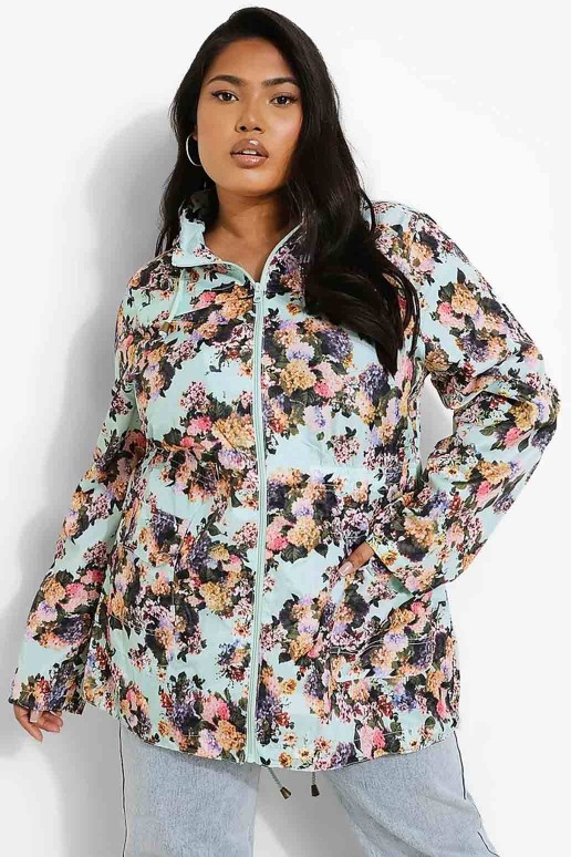 Transitional mint plus size jacket with floral print