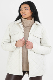 PLUS SIZE KHAKI DIAMOND QUILTED PADDED JACKET IN WHITE