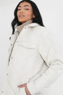 PLUS SIZE KHAKI DIAMOND QUILTED PADDED JACKET IN WHITE