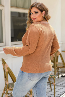 Brown plus size sweater with square neckline