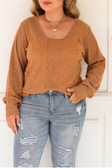 Brown plus size sweater with square neckline