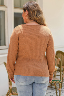 Brown plus size sweater with square neckline