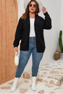 Black plus size cardigan with embossed braid