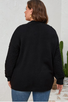 Black plus size cardigan with embossed braid