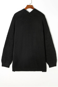 Black plus size cardigan with embossed braid