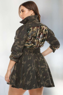 Fashionable maxi jacket with camouflage print and sequins