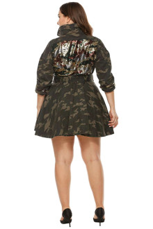 Fashionable maxi jacket with camouflage print and sequins