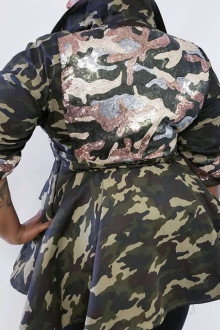 Fashionable maxi jacket with camouflage print and sequins