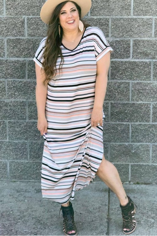 Casual long striped plus size dress