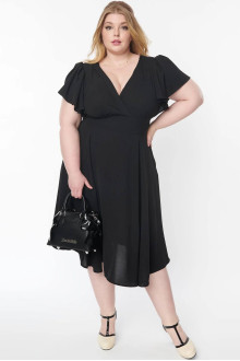 Black V-neck midi dress