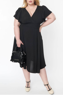 Black V-neck midi dress