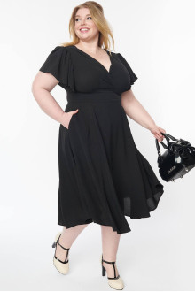 Black V-neck midi dress