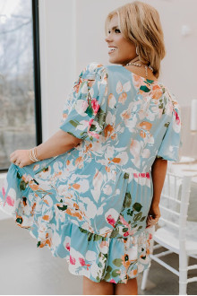 Summer plus size dress in light gray and floral print