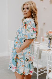 Summer plus size dress in light gray and floral print