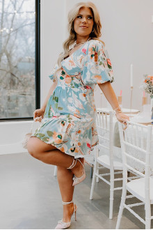 Summer plus size dress in light gray and floral print