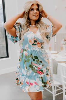 Summer plus size dress in light gray and floral print