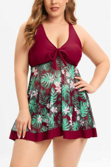 Marsala tropical print plus size tankini