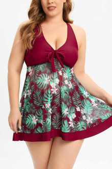 Marsala tropical print plus size tankini