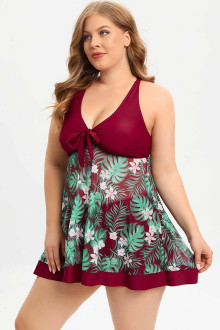 Marsala tropical print plus size tankini