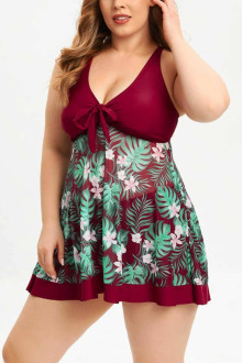 Marsala tropical print plus size tankini