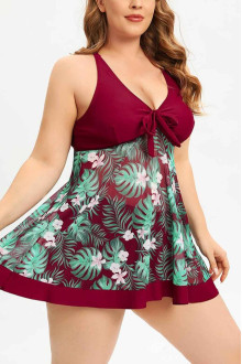 Marsala tropical print plus size tankini