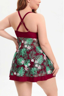 Marsala tropical print plus size tankini