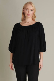 Sheer black plus size blouse with elastic neckline