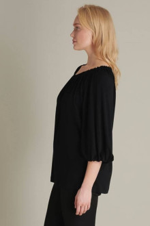 Sheer black plus size blouse with elastic neckline