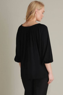 Sheer black plus size blouse with elastic neckline