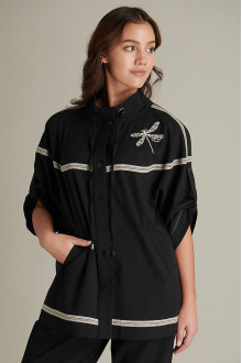 Luxurious linen plus size jacket with cropped short sleeves and embroidery