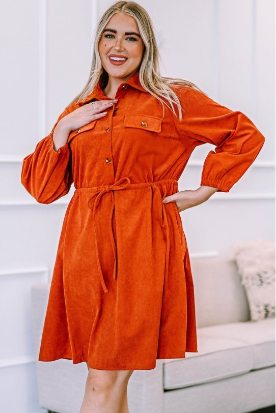 Orange corduroy plus size dress