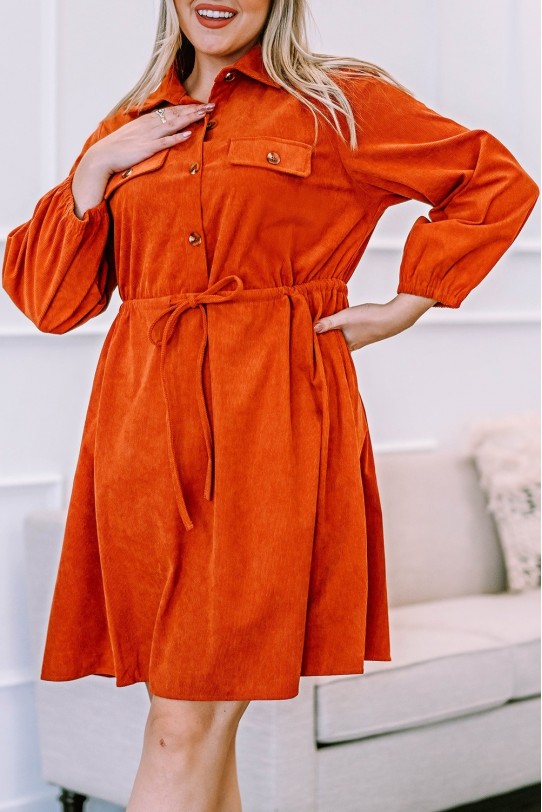 Оранжева макси рокля от рипсено кадифе