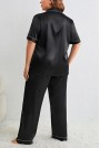 Черна сатенирана макси пижама - домашен комплект с бели ръбове