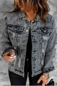 Gray plus size denim jacket with slight rips