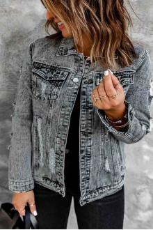 Gray plus size denim jacket with slight rips