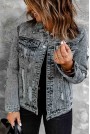Gray plus size denim jacket with slight rips