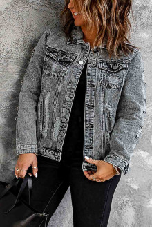 Gray plus size denim jacket with slight rips