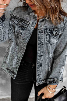 Gray plus size denim jacket with slight rips