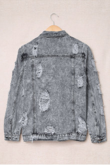 Gray plus size denim jacket with slight rips