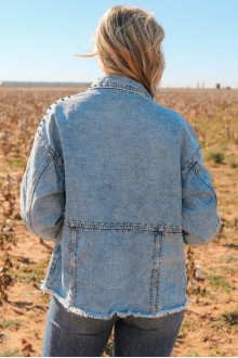 Light denim plus size jacket with eyelets