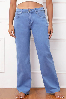 Loose light plus size jeans with unhemmed legs