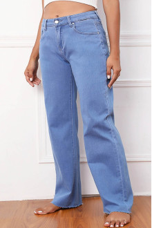 Loose light plus size jeans with unhemmed legs