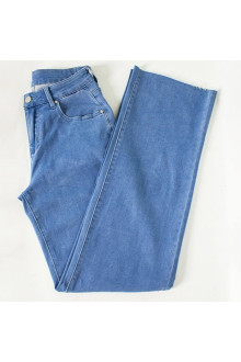 Loose light plus size jeans with unhemmed legs