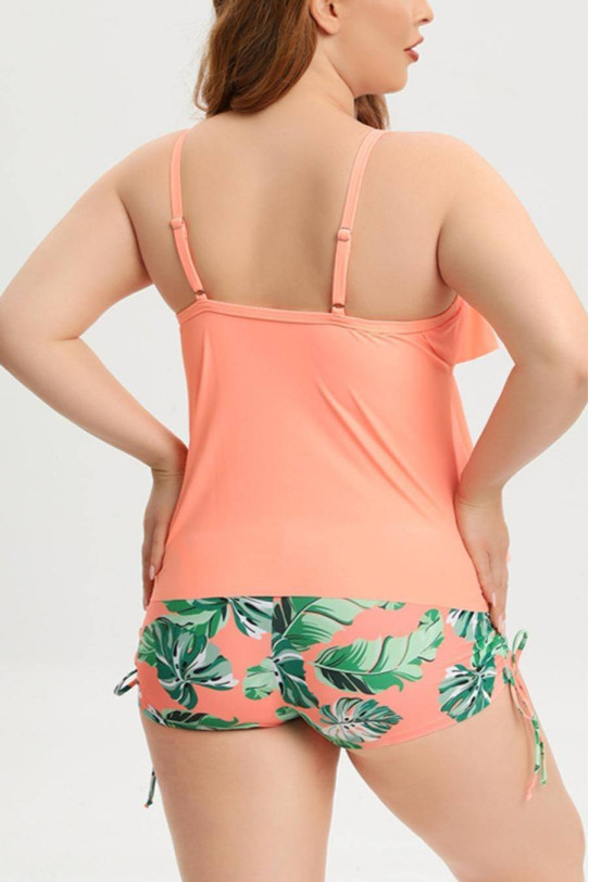 Tankini with peach top and floral shorts