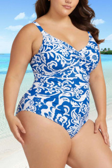 One piece swimsuit in a fresh blue and white floral print