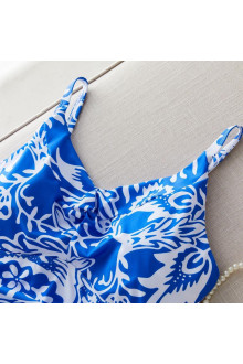 One piece swimsuit in a fresh blue and white floral print